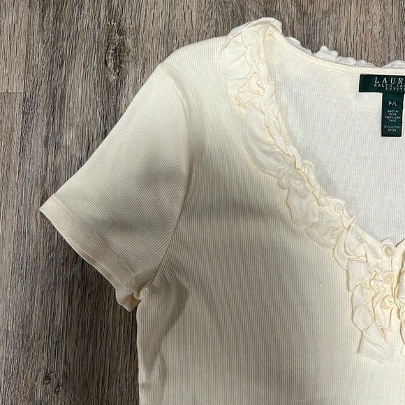 Lauren Ralph Lauren Ruffle V-neck Ribbed Top - Picture 3 of 11